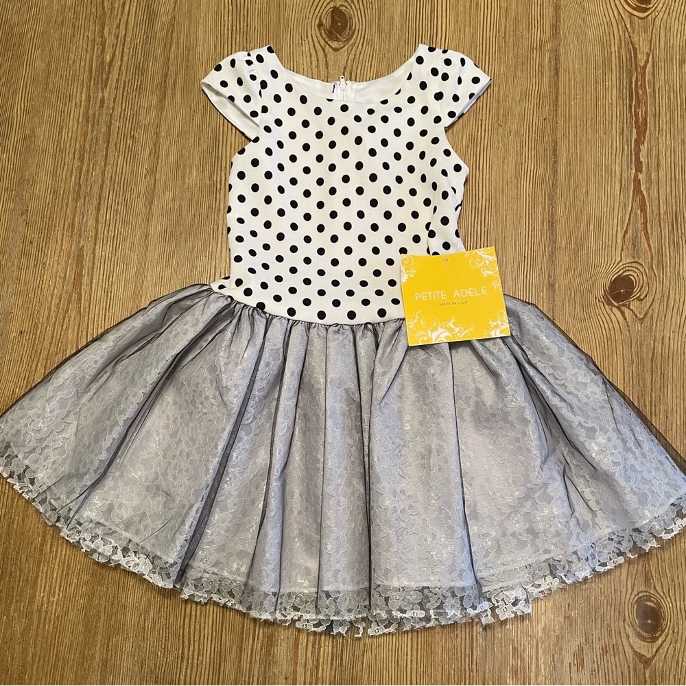 New Petite Adele Polka Dot and Lace Dress